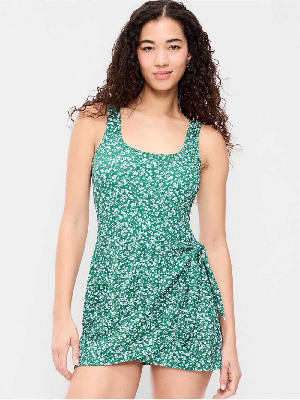 NWT Old Navy Pique Green Floral Side Tie Swim Dress Size XXL